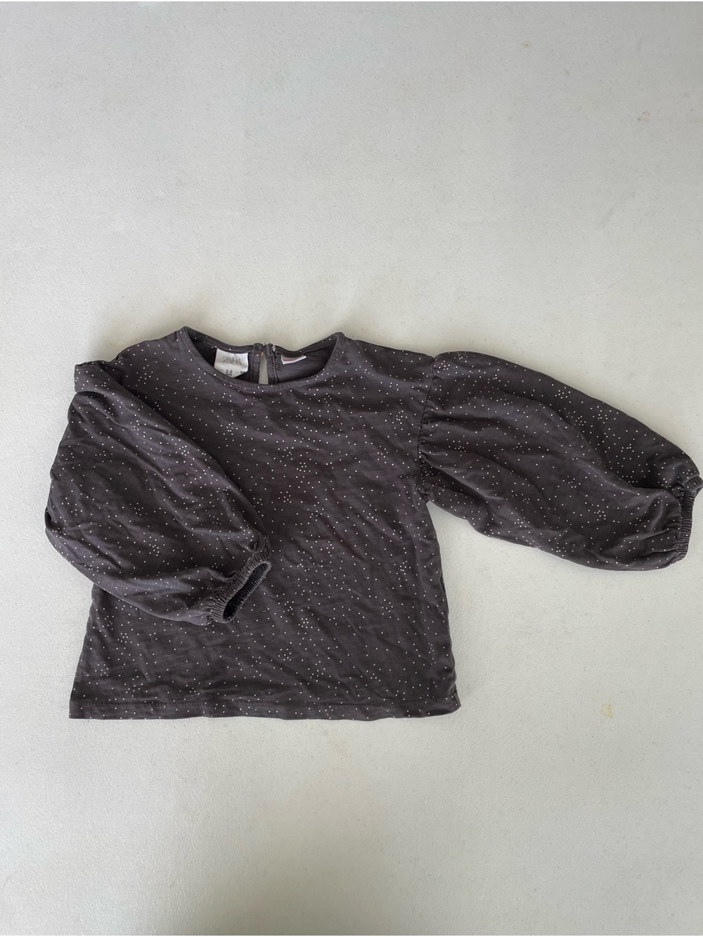 Zara Girls' Long-Sleeve Puff Sleeve Top in Charcoal with Silver Speckles